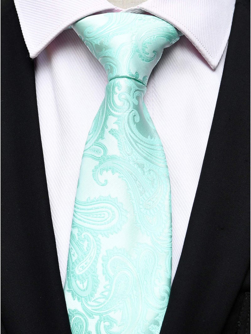 Elfeves Men's Classic Mint Green Silver Silk Ties Jacquard Dress Summer Wedding Neckties - Image 2